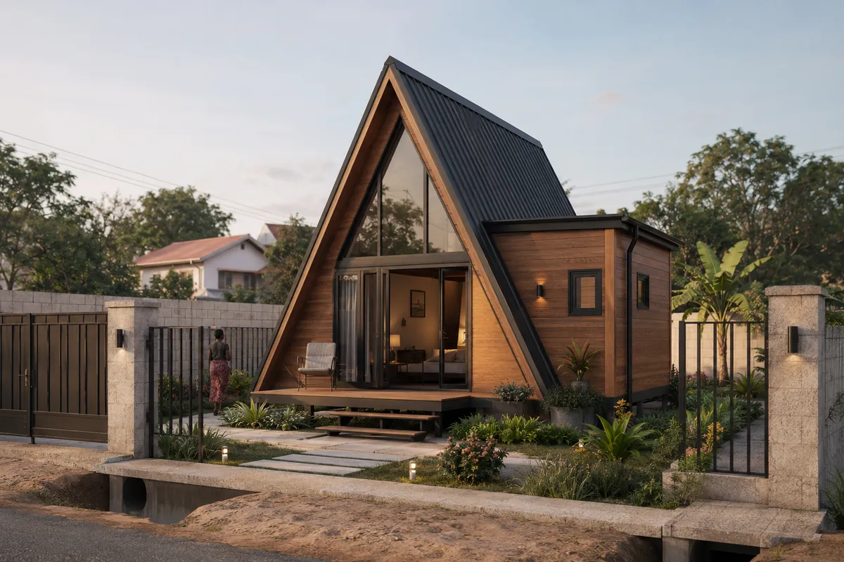 Illustration : Alba Lodge, petit A-Frame sur plots avec terrasse