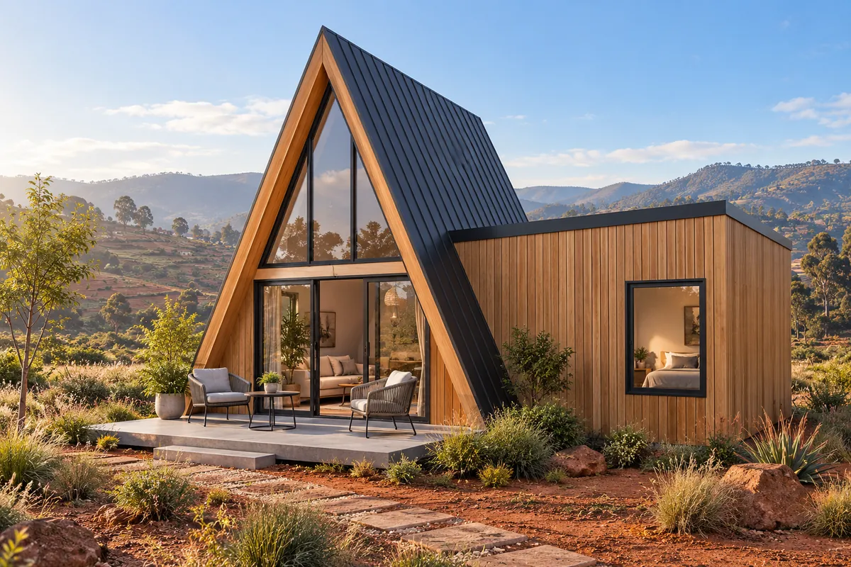 Illustration : Alba Suite, A-Frame avec annexe chambre en bardage bois